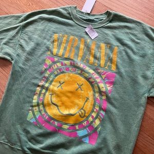 NIRVANA crewneck LARGE sweater Green Smiley tie dye acid wash NEW NWT unisex